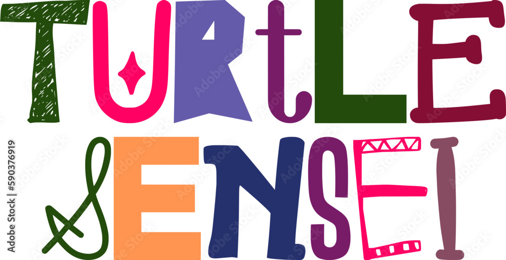 Sensei Lettering Turtle Sensei Hand Lettering Illustration for Infographic, Flyer, Icon ...