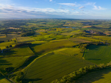 Aerial View Of Northumberland Countryside Near Hadrian's Wall Ruin At Village Of Chollerford In Town Of Hexham In England, UK. 