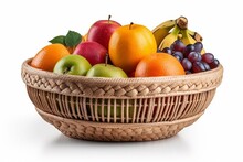 Basket Of Fruits Isolated On White