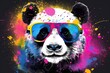 panda in sunglasses realistic with paint splatter abstract   