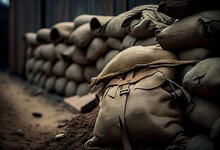 Trenches Of Death World War One Sandbags In Belgium. Generative AI