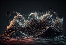 Waves In A Digital Grid With Particles - Atomic Model. Generative AI
