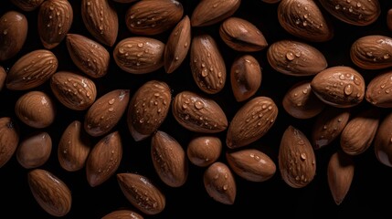 Wall Mural - Almonds  with visible water drops. Seamless food photography background created using generative AI tools.