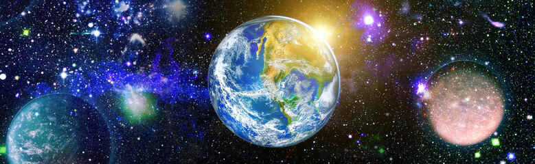 Wall Mural - earth from space. earth globe with stars and nebula background. earth, galaxy and sun from space. bl