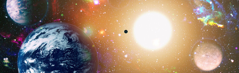 Wall Mural - earth from space. earth globe with stars and nebula background. earth, galaxy and sun from space. bl