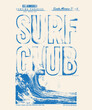 © sumonsharif - surf club the perfect wave, California, Surfing club graphic print design for t shirt, sticker, poster and others. Surf board with wave vector artwork design.