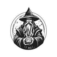 Wall Mural - wizard warlock, vintage logo concept black and white color, hand drawn illustration