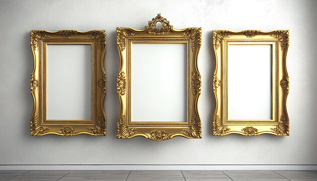 Wall Mural - The three gold louis vintage frame on white background. AI Generated.