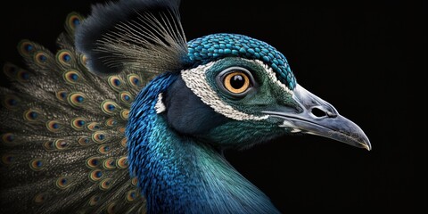 Wall Mural - A stunning blue peacock in portrait form Generative AI