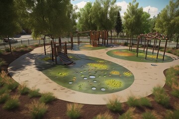 Wall Mural - design a park that incorporates interactive water feature , generative artificial intelligence