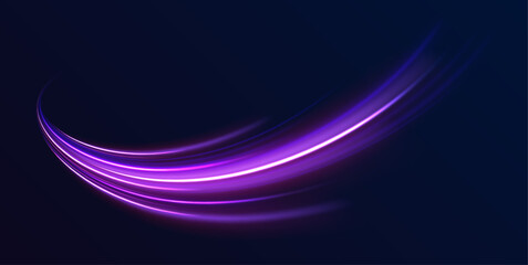 Poster - Cyberpunk light trails in motion or light slow shutter effect. Neon color glowing lines background, high-speed light trails effect.