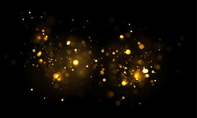 christmas lights. glowing flying dust. bright dust sparkling on black wallpaper design. vector illus