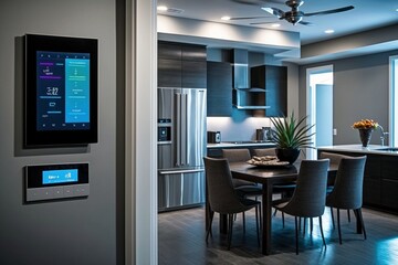 Wall Mural - A modern smart home, filled with innovative devices, sensors, and automation technology, used for creating a comfortable and connected living environment