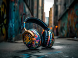 Fototapeta Młodzieżowe - Headphones underground street music cover album