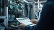 © Алина Бузунова - Technicial industrial engineer manager working and managing robotics. INDUSTRY 4.0 Generative AI