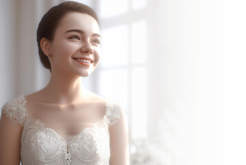 白人の花嫁・新婦・ブライダル・結婚式・ウェディングドレスを着た若い女性（Generative AI）
