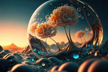 Dandelion in a sphere, fantasy world ,made with Generative AI