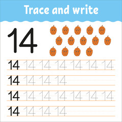 Wall Mural - Learn Numbers. Trace and write. Handwriting practice. Learning numbers for kids. Education developing worksheet. Color activity page. Vector illustration.