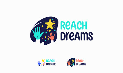 Wall Mural - reaching star fun logo, online learning logo designs vector, kids dream logo, reach dreams logo