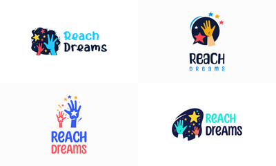 Wall Mural - set of reaching star fun logo, online learning logo designs vector, kids dream logo, reach dreams lo
