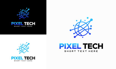Wall Mural - Pixel technology logo designs concept vector, Network Internet logo symbol, Digital Wire logo