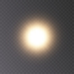 Aufkleber - Glowing light explodes, light flash golden color. Beam of the shining sun. Special glare light effect. Bright flash.	