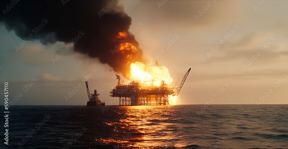 Fire Rig Disaster Devastating Oil Rig Fire in the Middle of the Sea: Offshore Platform ...