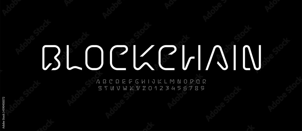 Technical font, digital alphabet, uppercase Latin letters from A to Z ...