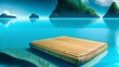Bamboo raft is floating in a blue lagoon - Generative AI
