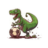 Fototapeta Dinusie - Dino Soccer Star! Join this dinosaur in a game of soccer
