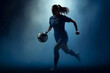 Silhouette of a Woman Playing Soccer with Backlight, Generative AI