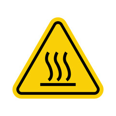 Hot surface sign. Hot surface warning sign. Yellow triangle sign with surface smoke icon inside. Caution, risk of burns.