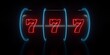 Modern, Futuristic Black 777 Slot Machine With Glowing Red And Blue Neon Lights On Black Background - 3D Illustration