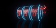 Modern, Futuristic Black 777 Slot Machine With Glowing Red And Blue Neon Lights On Black Background - 3D Illustration	
