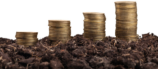 Sticker - Farmers' hands are watering trees on top of coins stacked.