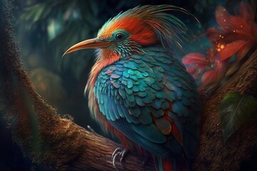 A marvelous otherworldly bird with a spectacular tropical dreamlike appearance. AI