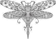 Mandala Dragonfly For Coloring, Engraving, Printing And So On. Vector Illustration.
