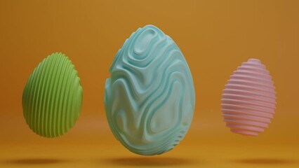 Poster - Loop 3d animation of Easter eggs with a raised surface. The surface of the eggs is wavy in motion. Nice abstraction. The tenderness of the holiday and the joy of the celebration. Animated postcard.
