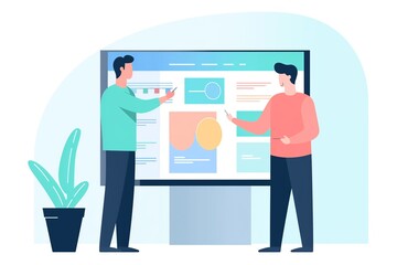 flat illustration of ui design team brainstorming, sketching wireframes, and collaborating on a shar