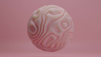 Poster - Loop 3d animation of a fantastic pink sphere with curves and waves on the surface. Beautiful design, abstract illustration of tenderness. The art of 3d forms.