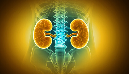 Human kidneys anatomy structure, 3d illustration