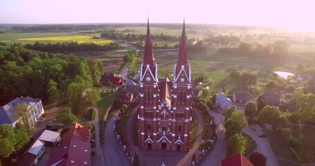 Canvas Print - Sveksna Church of Saint Jacob the Apostle in Lithuania. Drone Point of View