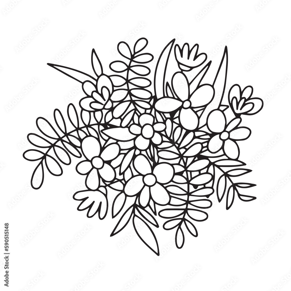 Doodle flower bouquet vector illustration. Hand drawn black and white ...