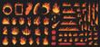 Flaming fire colorful set emblems