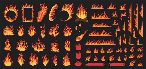 flaming fire colorful set emblems