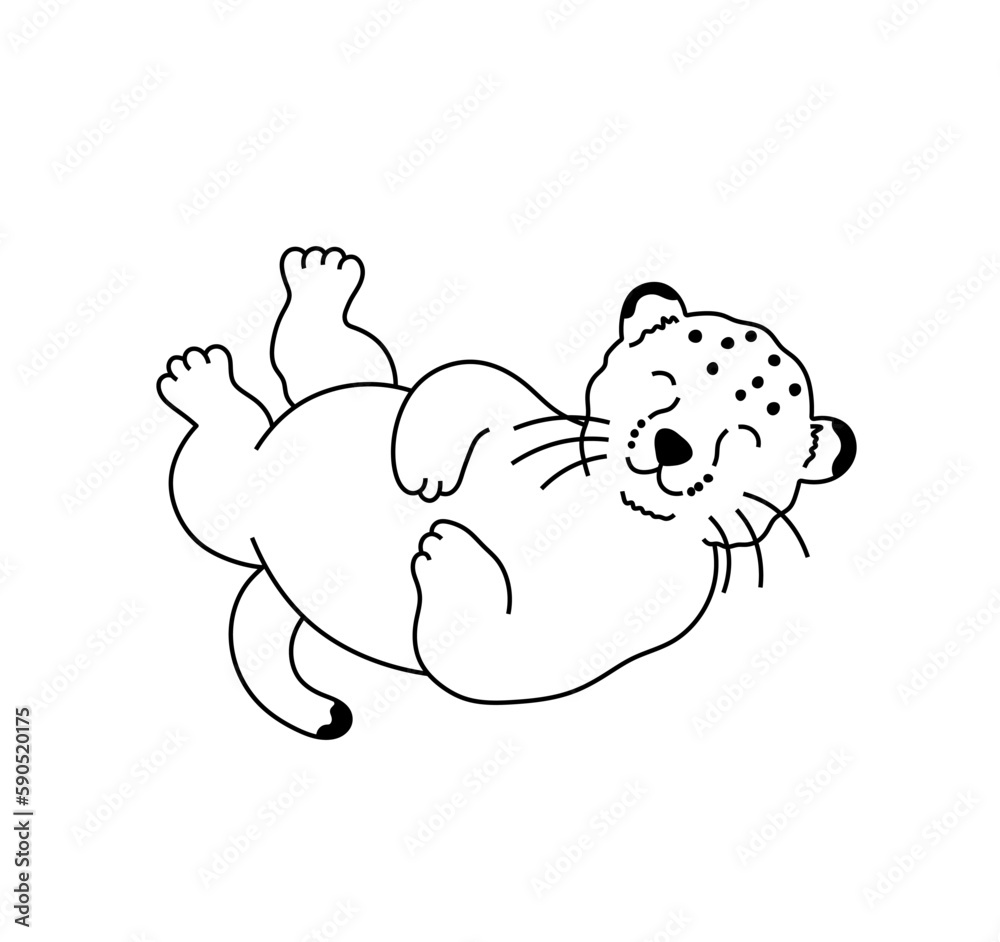 Contour Cub Vector isolated one single cute cartoon cheetah baby cub in funny pose ...