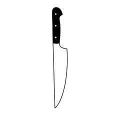 Wall Mural - vector isolated one single simplest chef knife with black handle side view vertical colorless black 