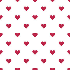 Wall Mural - Seamless pattern red heart shape white background. Texture design for fabric, tile, banner, template, card, poster, backdrop, wall. Vector illustration.