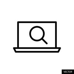 Fototapete - laptop and magnifying glass, computer and search symbol, scan system vector icon in line style desig