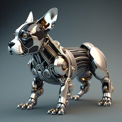 Poster - Futuristic robot dog. Generative AI illustration on gray background